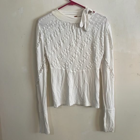 Free People Ivory Mock Neck Lace Top - Picture 5 of 12